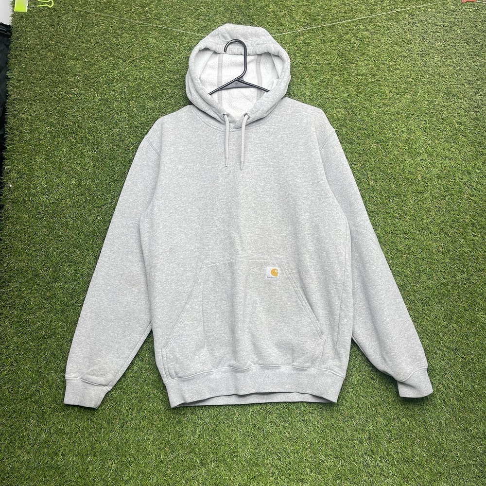 Carhartt Hoodie Mens Small Spellout Grey Faded Vintage Sweatshirt Workwear